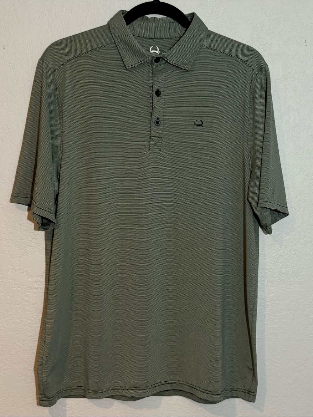 Cinch-Men’s Arena Flex polo/Dark Green & White Striped Size Medium